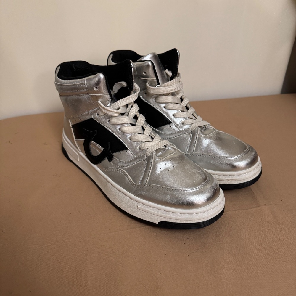 Y2K True Religion Metallic Silver High Top Sneakers‎ Shoes US 8.5